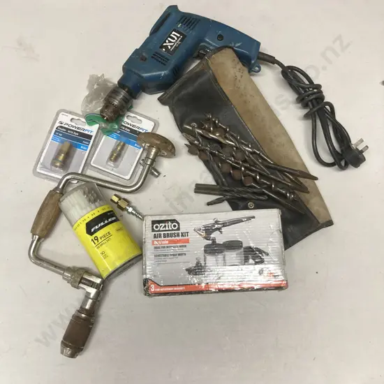 Ozito Air Brush Kit, Brace & Bit, Drill Bits & Augers, XU1 Electric Drill, Air Couplings Etc